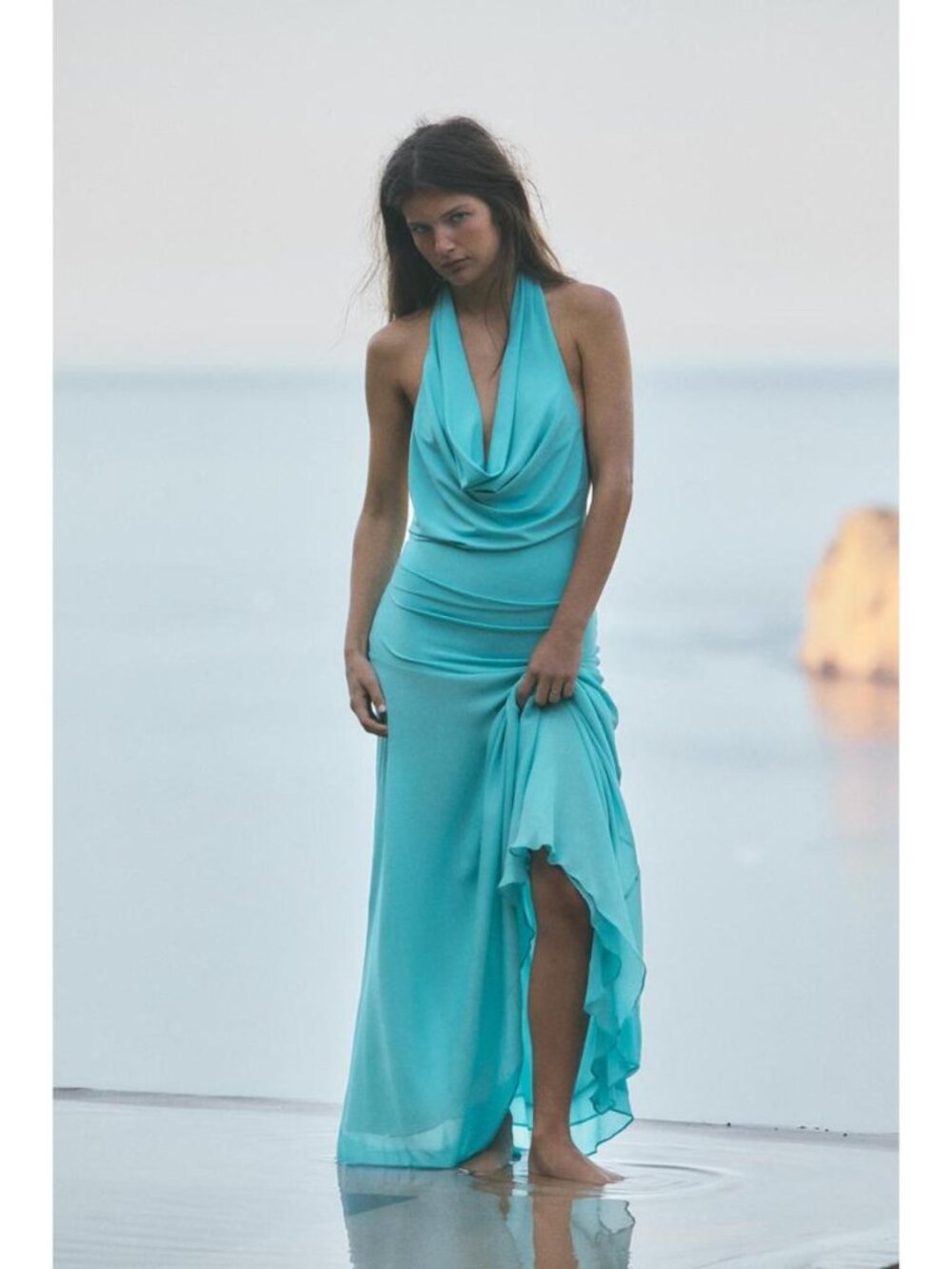 ZARA COMBINATION HALTER MIDI DRESS - Picture 2 of 8